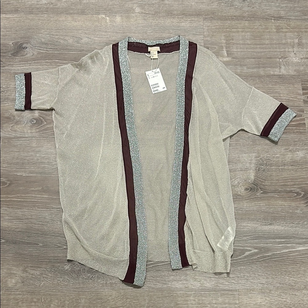 H&M beige Cardigan Sweater with maroon and silver accents